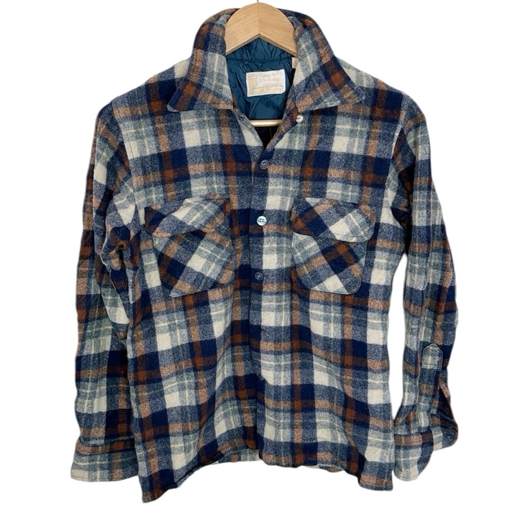 Vintage Kings Road Shop 100% wool plaid shacket overshirt size 15.5”